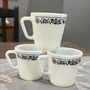 Pyrex Old Town Blue Discontinued Milk Glass Mugs Floral Design Pattern #1410